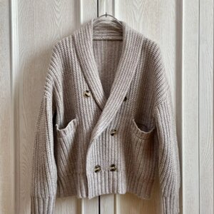 2024 Winter New Women’s Clothing Pocket double breasted green fruit collar coarse knit sweater cardigan jacket 1021