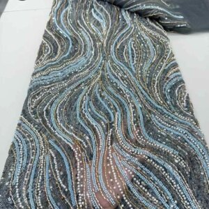 Brangdy Nigerian Groom Handmade Heavy Sequins Mesh Lace Fabric 2025 African Luxury Beaded Tulle Lace Fabric Bridal Wedding