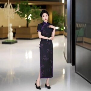Cheongsam new Chinese female sense of daily national style dress temperament long