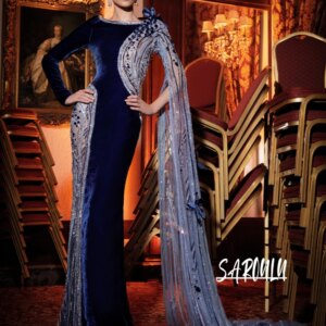 Stylish Blue Velvet Evening Dress Luxury Flowers Glitter Charming Prom Gown Customized Women Modern Party Straight Formal Wear