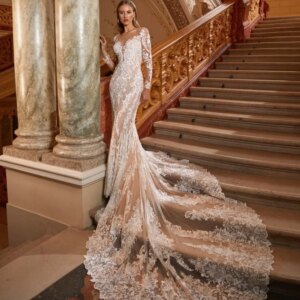 Charming Mermaid Wedding Dress 2025 Charming Long Sleeve Lace Bridal Gown Graceful Tulle A-line Floor-length Gown Customized