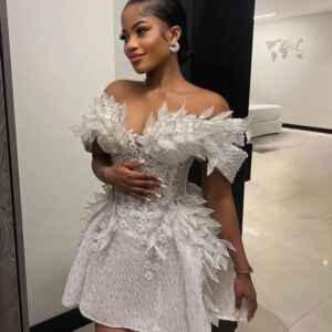 Romantic Prom Dresses 2025 Lace Pearl Mini Wedding Party Dress Handmade Flower Birthday Ball Gown African Girls Customized