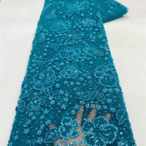 Luxury Net Lace Embroidered Dubai New 2025 Latest African Lace Fabric High Quality Teal Green Lace Fabric For Woman Dress W389-1