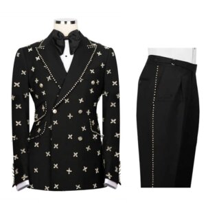 Mens Suit 2 Piece Jacket Pants Handmade Beads Customized Slim Fit Groom Tuxedo Wedding Formal Occasions Tailored Party Wear
