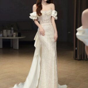 White Shiny Beading Evening Dresses Gorgeous Mermaid Host Light Luxury Graduation Wedding Bride Party Prom Gowns 2024