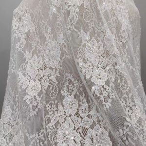 New Arrival Floral Chantilly Lace With Cords Breathable Soft Fabric With Pearls and Sequins Wedding Dress Lace