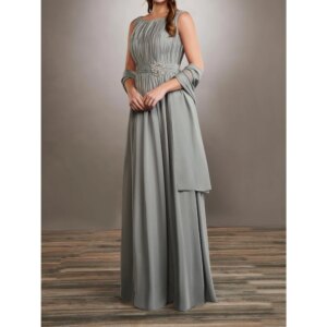Elegant Chiffon Mother of the Bride Dress Silver Gray Draped Bodice and Gathered Skirt Evening Dress Party Dress