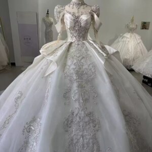 ウェディングドレス Long Sleeve Sweetheart Lace Up Back Wedding Dress Bow Beading Sequined Star Crystal Ball Gown Bridal Dress
