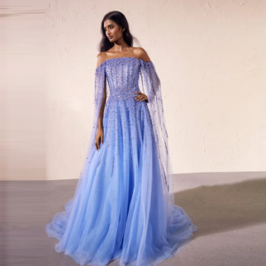 2025 Beading Arabian Women Dresses with Sleeve Custom Made A line Tulle Prom Gown Gorgeous Dubai Dress Layered Prom Gowns