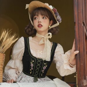 Retro Square Collar off-Shoulder Lolita Dress Inner Shirt Summer Style