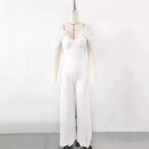 White Organza One-word Shoulder Bandage Jumpsuit Women’s High-end Dress