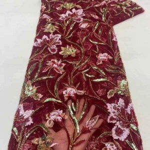 Exquisite Quality Top Sale African Nigerian Sequins Tulle Lace Elegant Precious French Beads Mesh Lace For Wedding Party Dress X