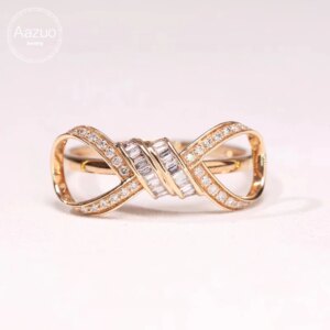 Aazuo 18K Solid Gold Yellow Gold Real Natural Diamonds 0.30ct Luxury Bowknot Ring Gift for Woman Engagement Party Au750 Original
