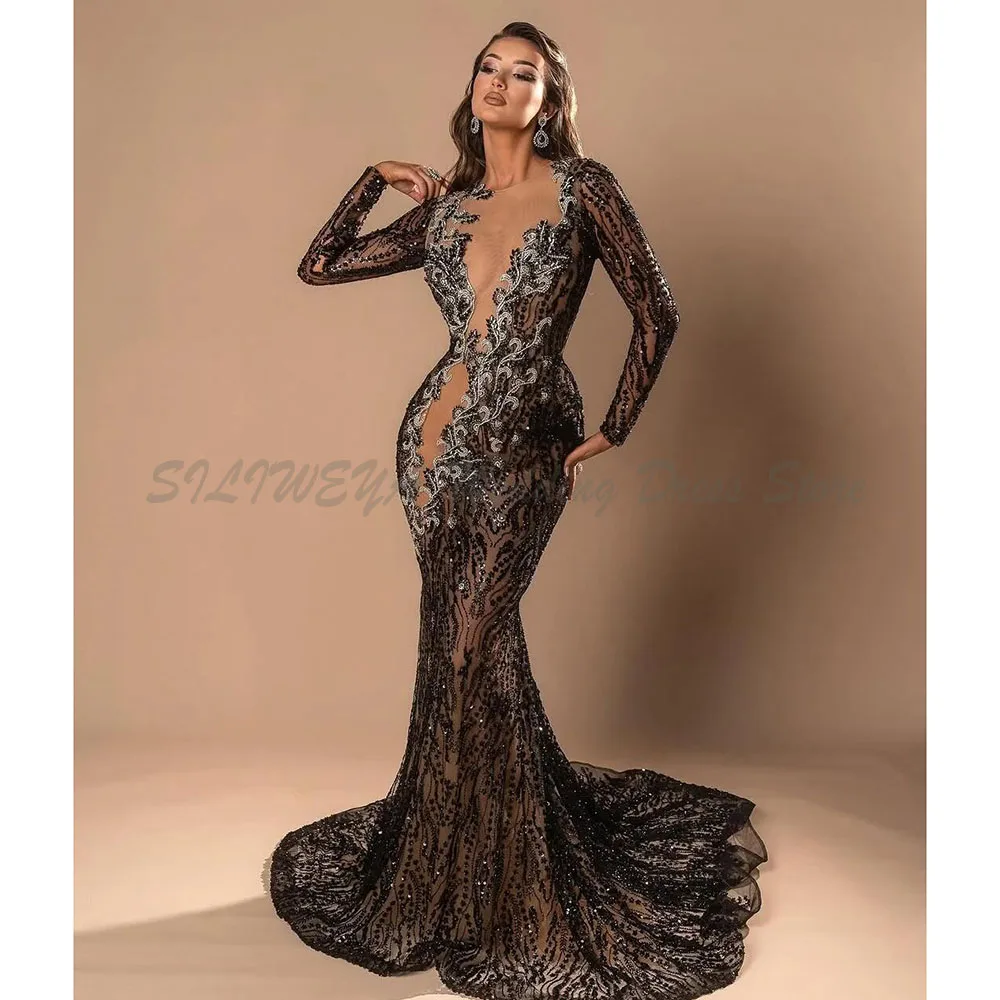 Customized Evening Dresses Sexy Party Banquet High Quality Special Occasion Dress Women Gowns Fashion Tail Full Sleeve Lace Prom