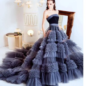 L402 New Strapless Velvet Ruffle A-line  فساتين السهرة vestidos de fiesta  فساتين سهره evening dresses