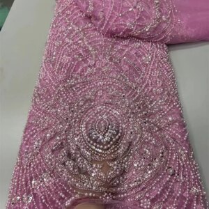 African Lace Fabric 5 Yards High Quality 2025 French Luxury Lace Dubai Fabric Beads Embroidered Fabric For Evening Dress W528-1
