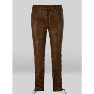 Stylish Men Soft Lace Up Authentic Lambskin Pure Leather Pant Fashionable Jogger