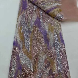 African Fabric Lace High Quality Purple 2025 Luxury Laces 5 Yards Sequence Lace Fabric Beaded Tulle Lace For Sewing KB4832