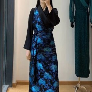 New Tibetan Clothing False Two-Piece Suit Set Blue
