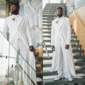 Vintage Men Suits Slim Fit Casual Single Breasted Long Jacket Peak Lapel Groom Wear Wedding Tuxedos Customized 2 Pieces