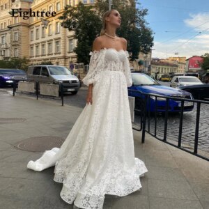 Eightree Full Lace Wedding Dress with Three Quarter Sleeves Formal Occasion Bridal Gowns Off Shoulder Princess Wedding Dresses