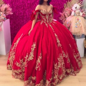 Red Princess Quinceanera Dresses Off Shoulder Applique Beading Bow Tull Sweet 16 Dress Ball Gown Vestidos 15 Anos