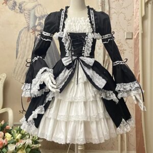 2025 HOT SALE Vintage Lolita Dress Short Sleeve Medieval Dress w. Detachable Flare Sleeves