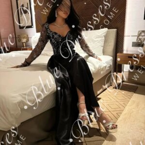 Customized Mermaid Long Sleeves Prom Dresses V Neck Floor Length Pleated Beadings Side Split Party Dresses Evening Dresses