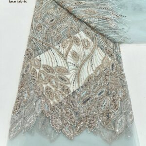 Beaded African Sequins Lace Fabric With Beads 2025 High Quality Luxury French Beaded Net Embroidered For Nigeria Dress Sewing