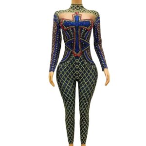Cross Rhinestone Jumpsuits Photoshoot Crystal Rompers Pole Dance Stage Costume Club Party Bodysuits Women Performance outfit