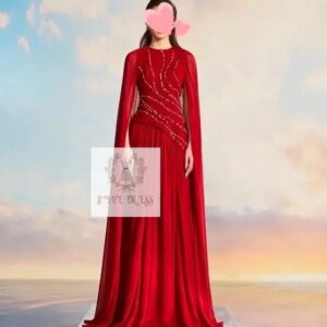 Customized Elegant Vintage Sweet Red Crystal Beads Chiffon A-Line Customized Formal Occasion Prom Dress Evening Party Gowns