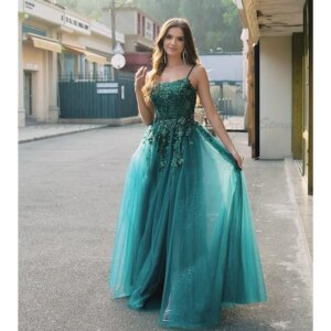 Fairy Prom Dresses Women A Line Spaghetti Strap Square Collar Flowers Alliques Floor Length High Quality Special Event Girl Gown