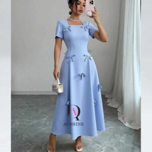 Aushine Customized Birthday Evening Dress Ankle Length Short Sleeves Summer Elegant Wedding Party Gowns For Women Arab 2024