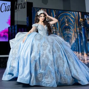 Light Blue Beading Tassel Ruffles Quinceanera Dresses Ball Gown Sequined Appliques Lace Sweet 15 Años Mexican Customized