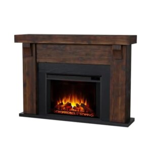 64” Electric Fireplace Mantel Heater Realistic Log Flame 6 Colors Adjustable Thermostat Timer Function 5100 BTU Safety Shut-off
