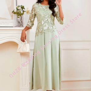 Classic O-Neck Appliquins Full Sleeve Straight Mother Of Bride Wedding Dresses Bridal Gowns Customized