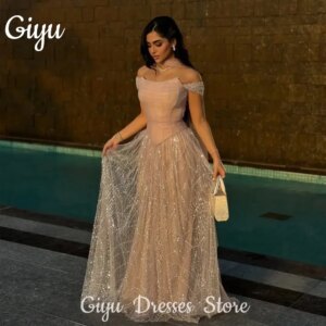 Giyu Luxury Shinny Lace Party Gown Off Shoulder Beaded Tulle Scarf A-line Saudi Arabic Prom Dresses Customized Evening Gown 2025