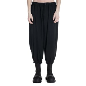 YOJI OOAK BLACK GATHERED PANTS wool ankle buckle elastic harem pants