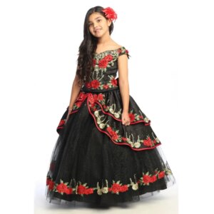 Black Mini Quinceanera Dresses Mexican Ball Gown Appliques Flower Girl Dresses Weddings Pageant Dresses Kids Baby Customized