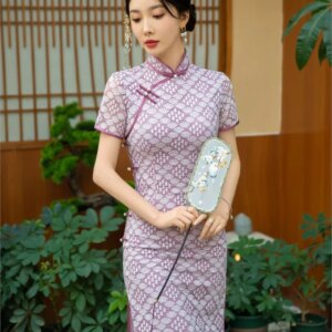 Women’s long slim-fit silk cheongsam mid-length daily wear