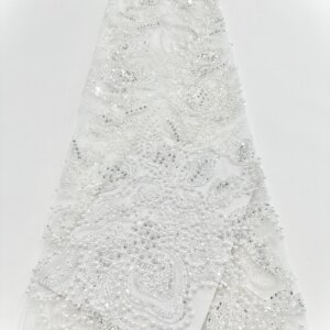 Brial White Mesh Lace Luxury High-End Handmade Sequins Beaded Lace Fabric Nigerian With Beads Sequnins Fabric For Wedding Dress