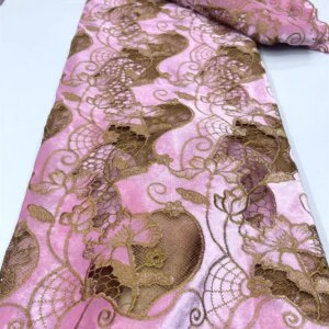 African Velvet Lace Fabric 2024 High Quality Lace 5 Yards French Nigerian Velvet Lace Fabric Women For Wedding Party Dress Cloth