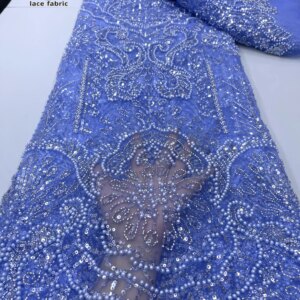 Luxury French Beaded Lace Bride Fabric 5 Yards 2024 High Quality African Sequin Lace Fabric Nigeria Mesh Wedding Dress for Women