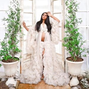 Full Sleeves Prom Dresses Bohemian Ruffled Maxi Gown with Belt Maternity Photoshoot Dress Ladies Pregnancy Baby Shower Vestidos