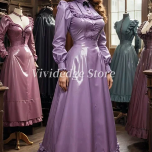 Customized Purple High Neck shiny Victorian Prom Dresses Long Sleeve Corset Back Strap Vintage Evening Gowns