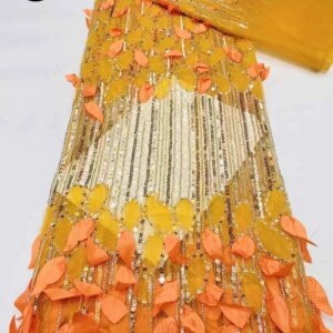 3D French Elegant Lace Fabric African Beaded Lace Fabric 2025 High Quality Dubai Tulle Lace Fabric Bridal Wedding Dress 5 Yards