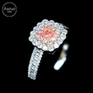 Aazuo Find Jewerly Pink & White Diamonds 18K Solid Gold Classic Square Ring Upscale Trendy Senior Party Fine Jewelry Hot Sell