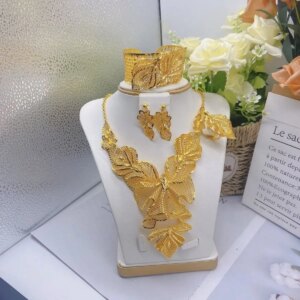 2024 Dubai New 24K Gold Plated Necklace Earrings Ring Bracelets Wedding Party Jewelry Set for Women  DD10391