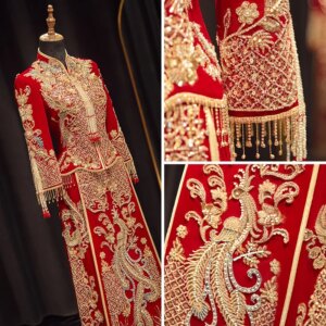 Retro Chinese Style Sequins Beading Tassels Embroidery Wedding Dress Traditional Vintage Women Oriental Velour Qipao