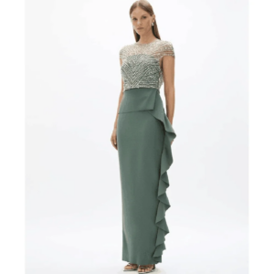 Green Evening Dresses O NeCK Short Sleeves Mermaid High Quality Floor Length Sequins Celebrity Female Prom Party Banquet Gowns